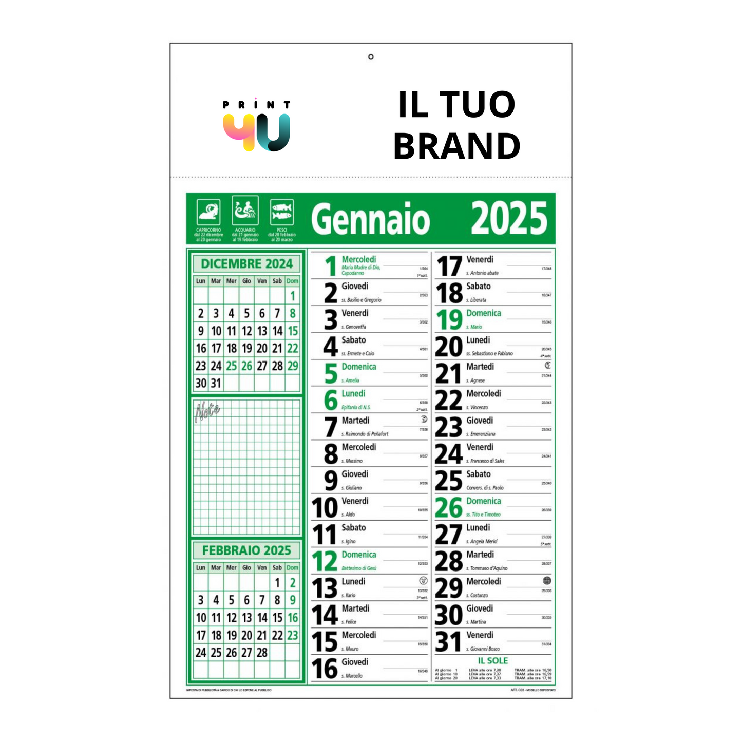 Calendario Olandese Oroscopo Note - X100 pz.
