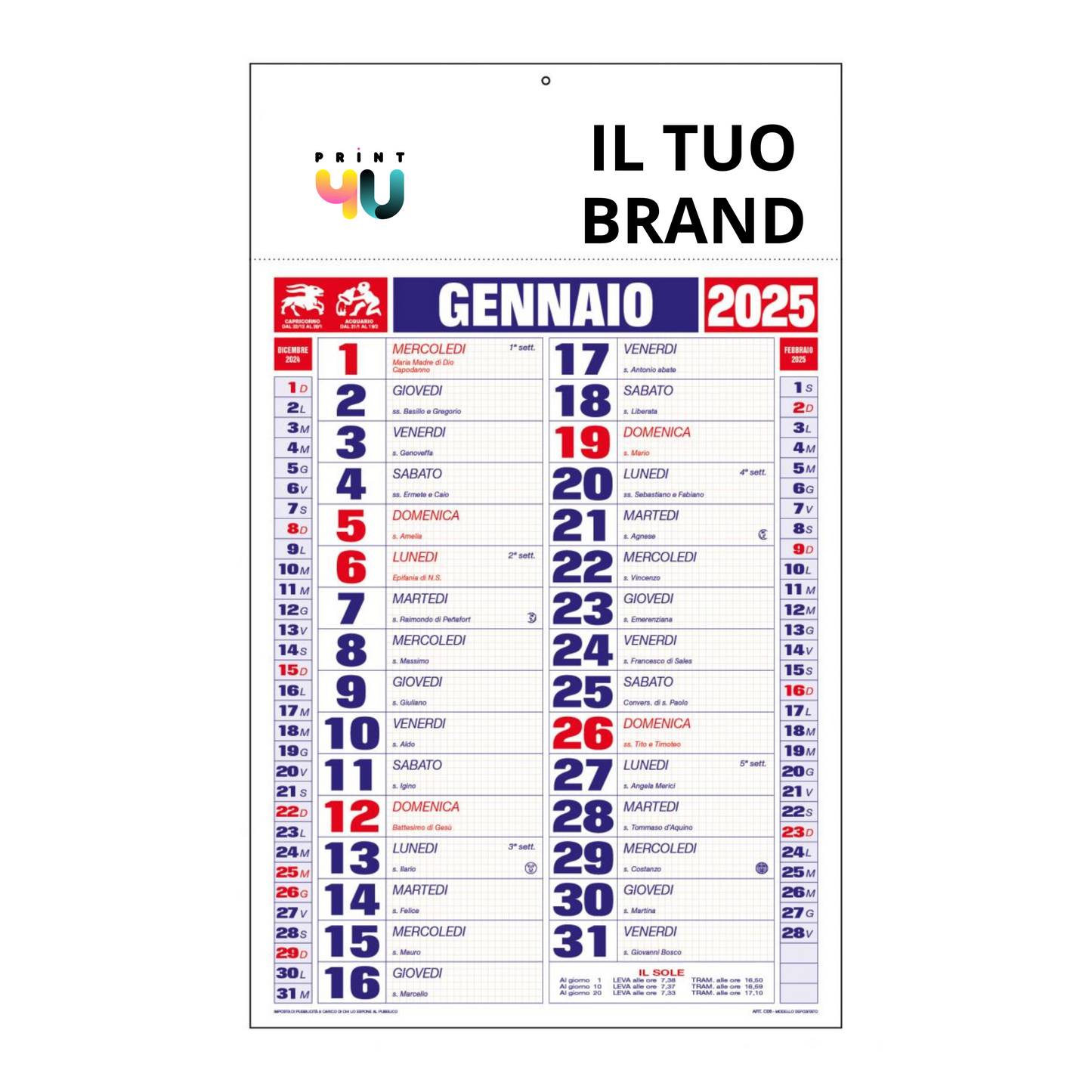 Calendario Olandese Quadretti - X100 pz.
